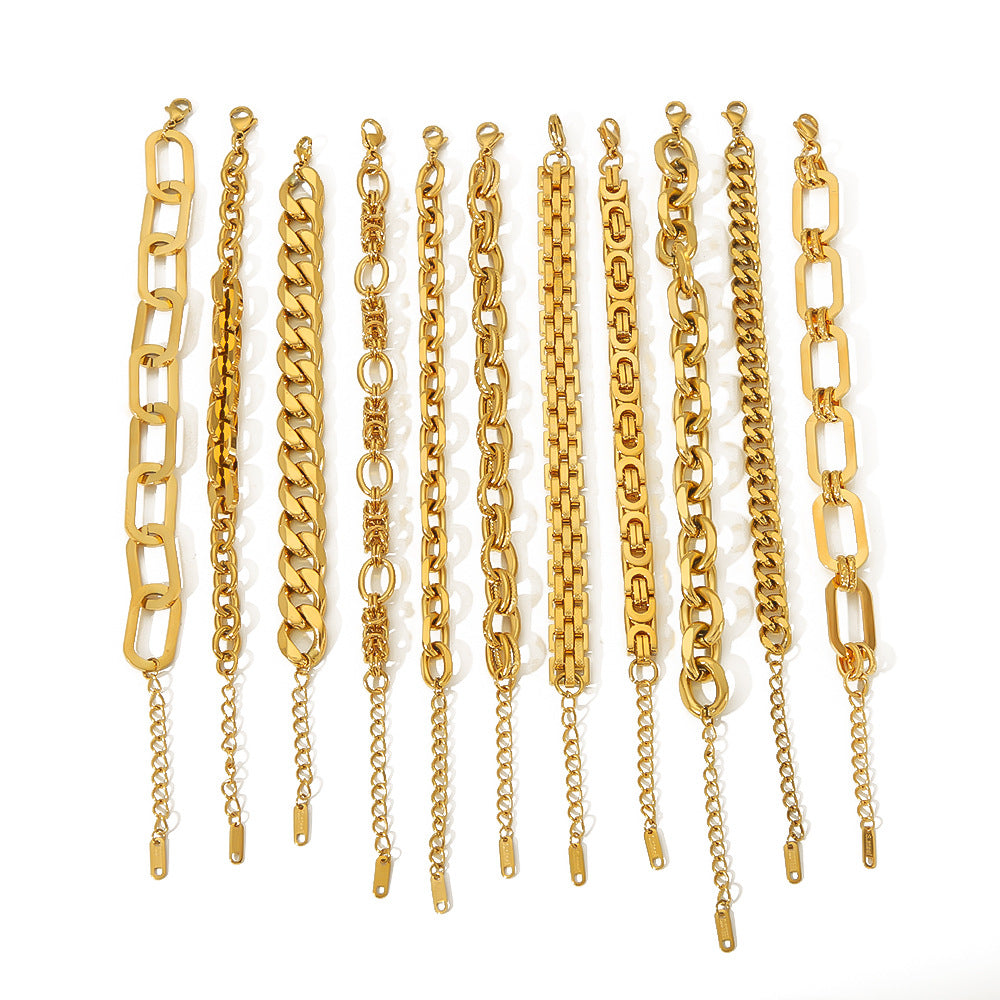 Punk Style Geometric Stainless Steel Bracelet with Thick Chain Design and 24K Gold Plated Finish