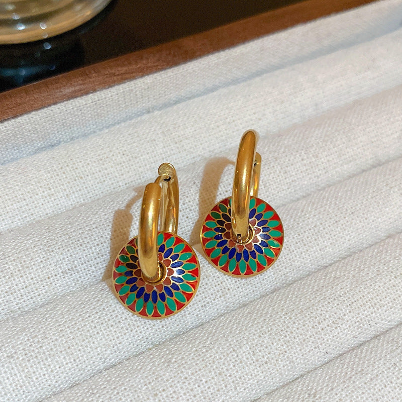 Chic Vintage Heart-Shaped Enamel Earrings with 925 Sterling Silver Posts for Women