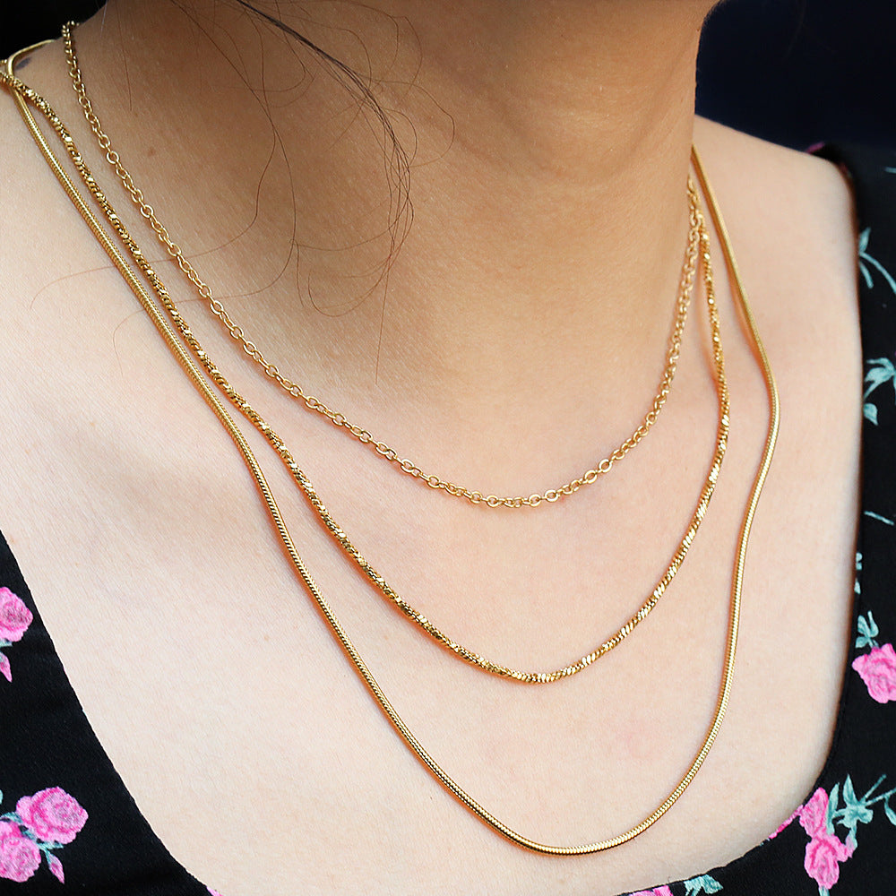 Collar minimalista en forma de U de acero inoxidable chapado en oro para mujer, estilo de capas para cadena de clavícula