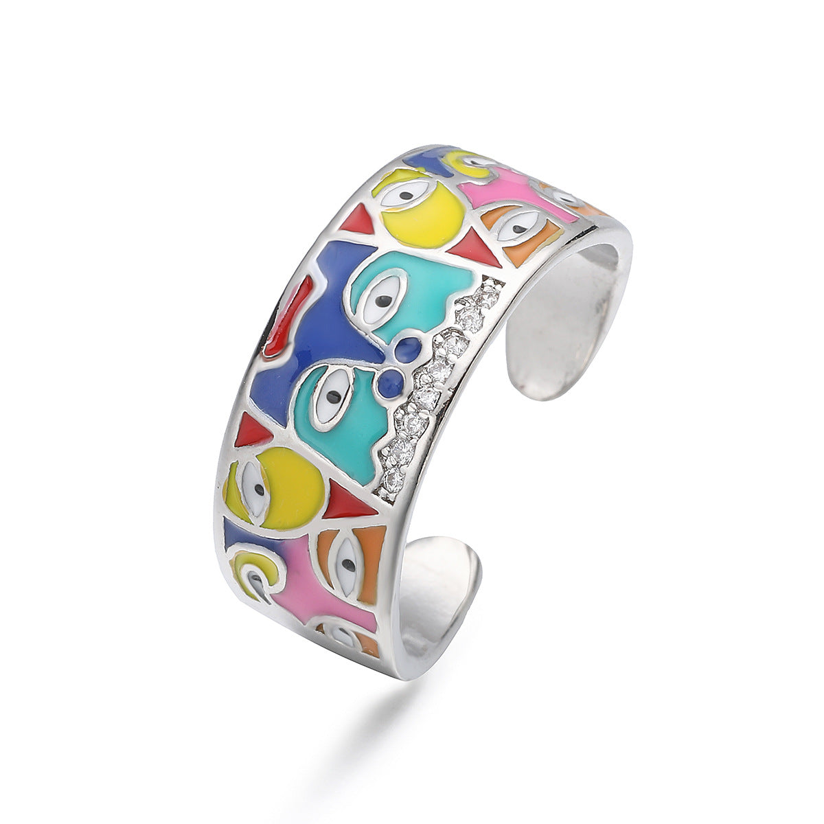 Minimalist 18K Gold Plated Brass Geometric Abstract Drip Oil Cubic Zirconia Inlay Open Ring for Women