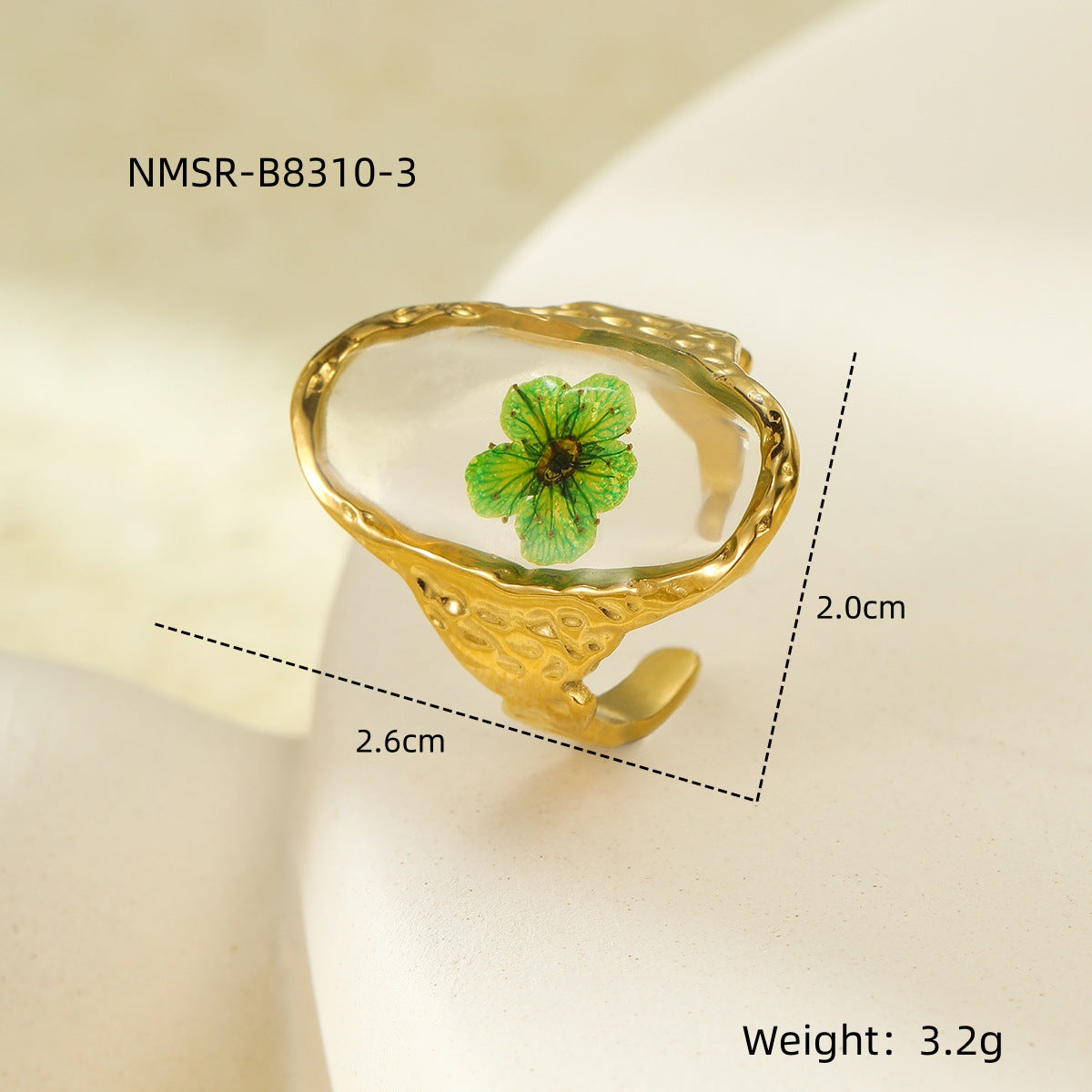 Anillo de Acero Inoxidable Chapado en Oro de 18K con Diseño Geométrico Natural de Girasol y Flores Secas para Mujer