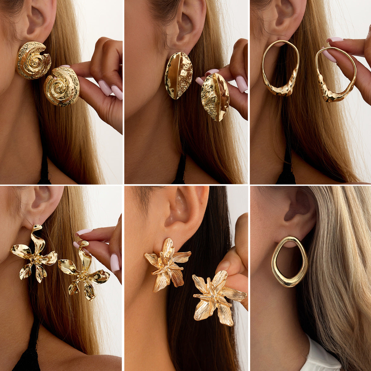 Elegant Plated Zinc Alloy Floral Geometric Hollow Irregular Ruffled Earrings for Women