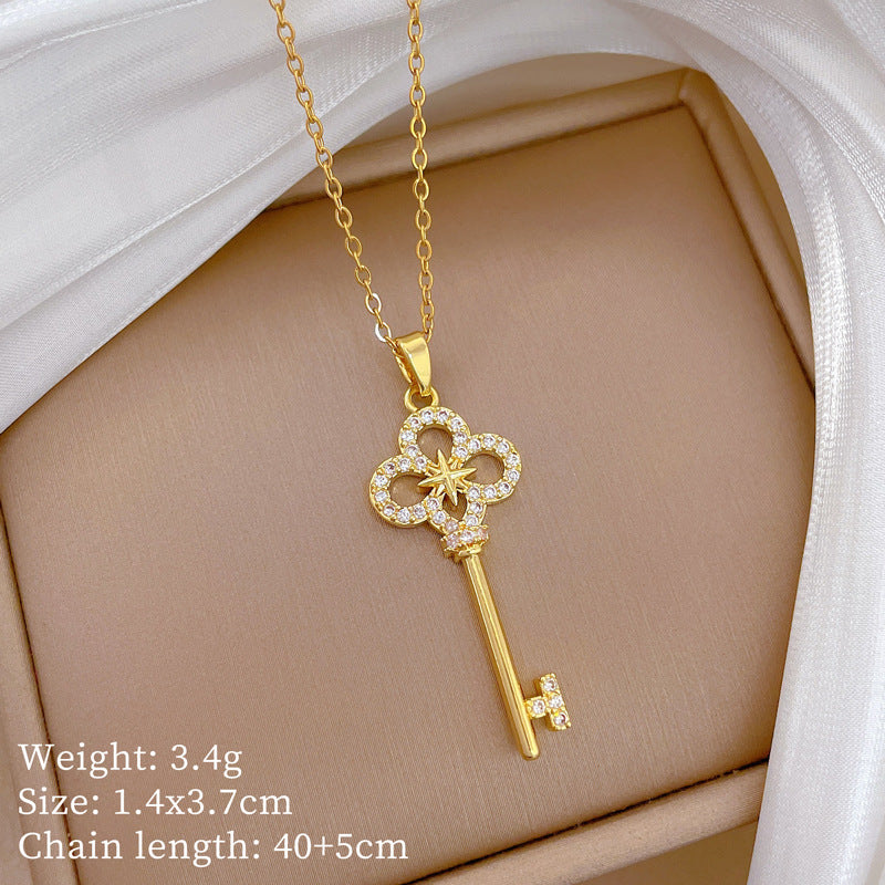 Sweet Star Cross Rhinestone Plated Titanium Steel Necklace Unisex Cable Chain