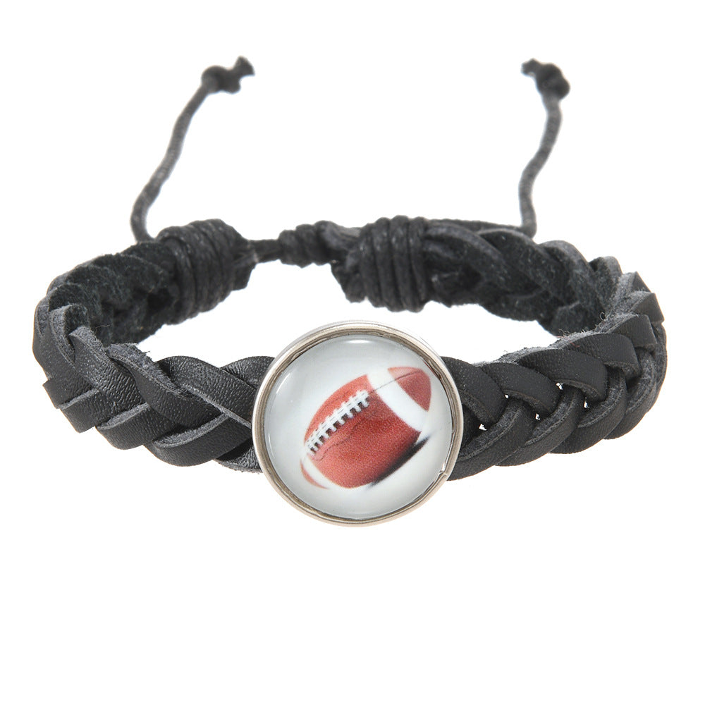 Bracciale unisex vintage in lega e pelle intrecciata con perline luminose