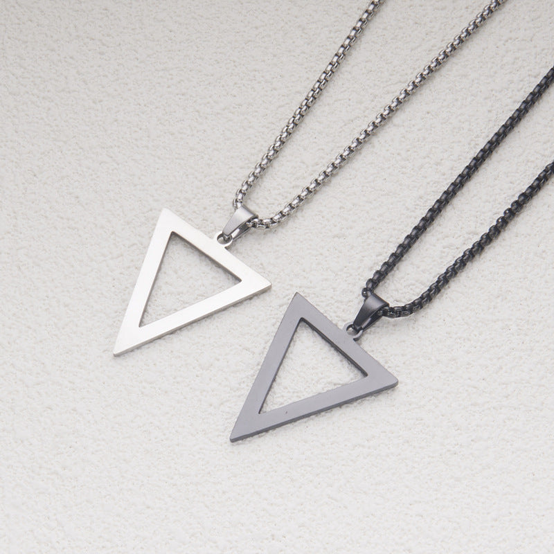 Minimalist Geometric Triangle Pendant Necklace for Men and Boys in Polished Stainless Steel with Ball Chain