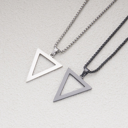 Collana con ciondolo triangolare geometrico minimalista da uomo e ragazzo in acciaio inossidabile lucido con catena a sfere