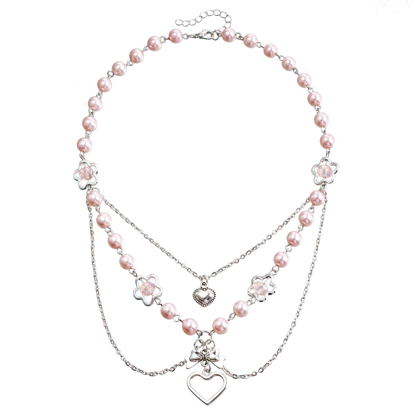 Y2K Style Heart-Shaped Acrylic and Imitation Pearl Necklace with Gold-Plated Alloy Pendant for Women