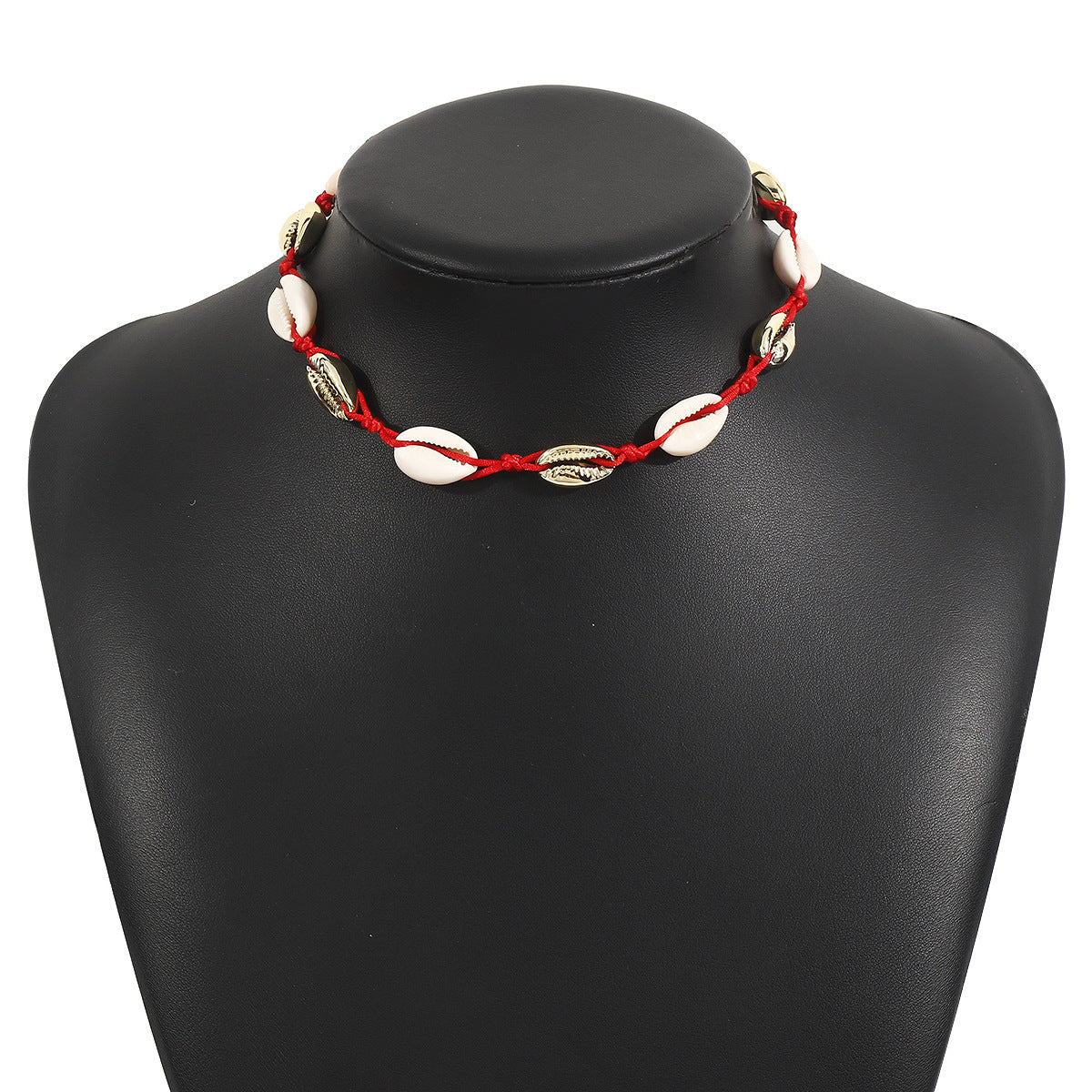 Collar con colgante de concha geométrica estilo bohemio con cadena de aleación y cuerda trenzada para mujer, accesorio para fiesta casual de verano en la playa