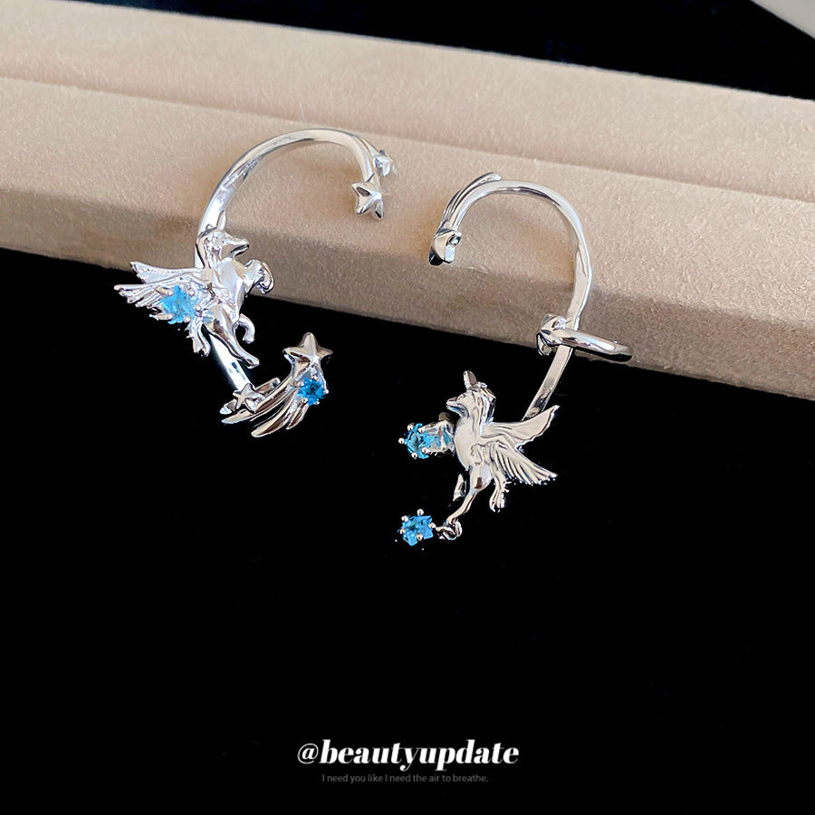 Cute Zodiac Horse Ear Cuff for Women Lightweight Luxury-Style Non-Piercing Ear Bone Clip with Zircon Inlay in Copper