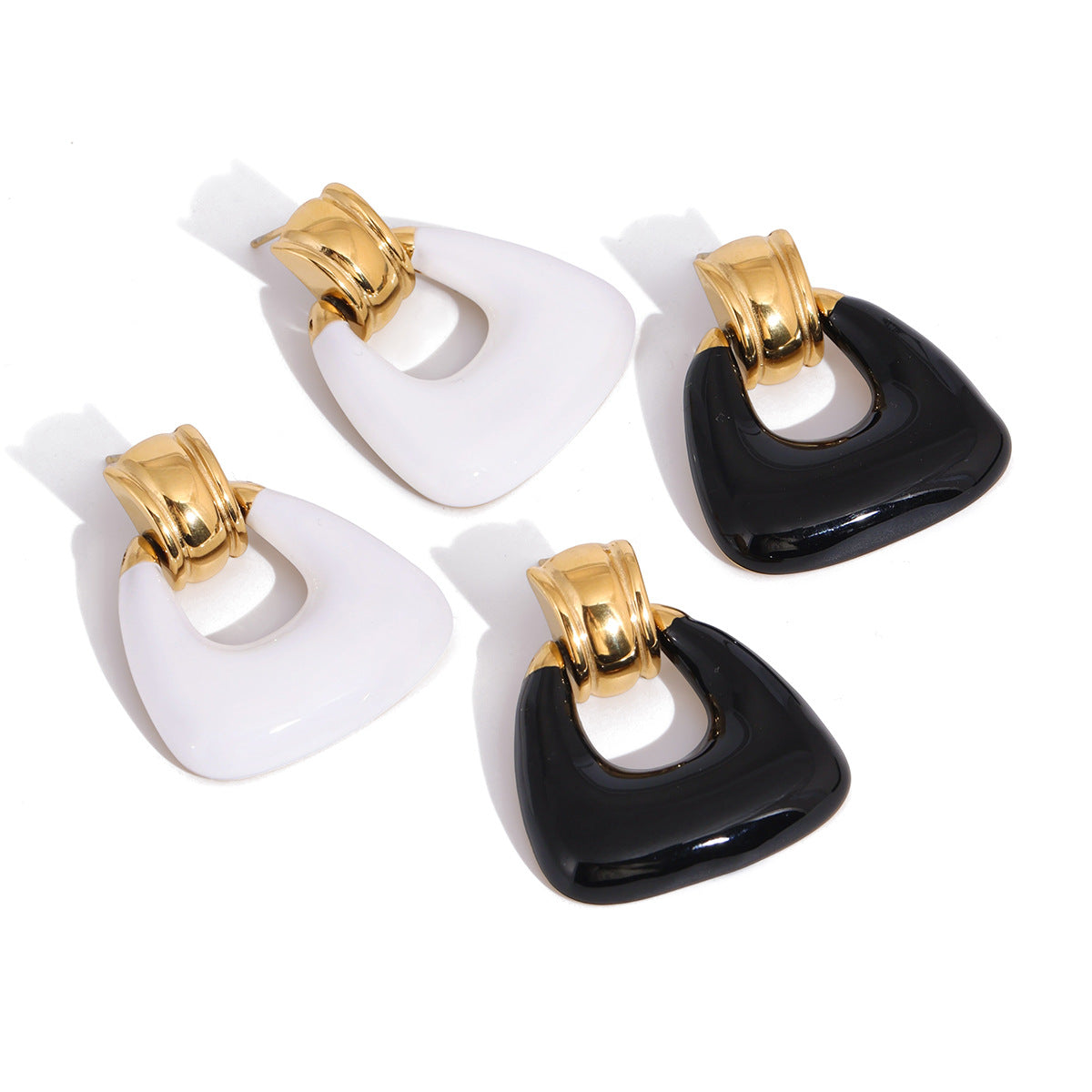 Pendientes de acero inoxidable geométricos triangulares minimalistas con esmalte para mujer con postes hipoalergénicos