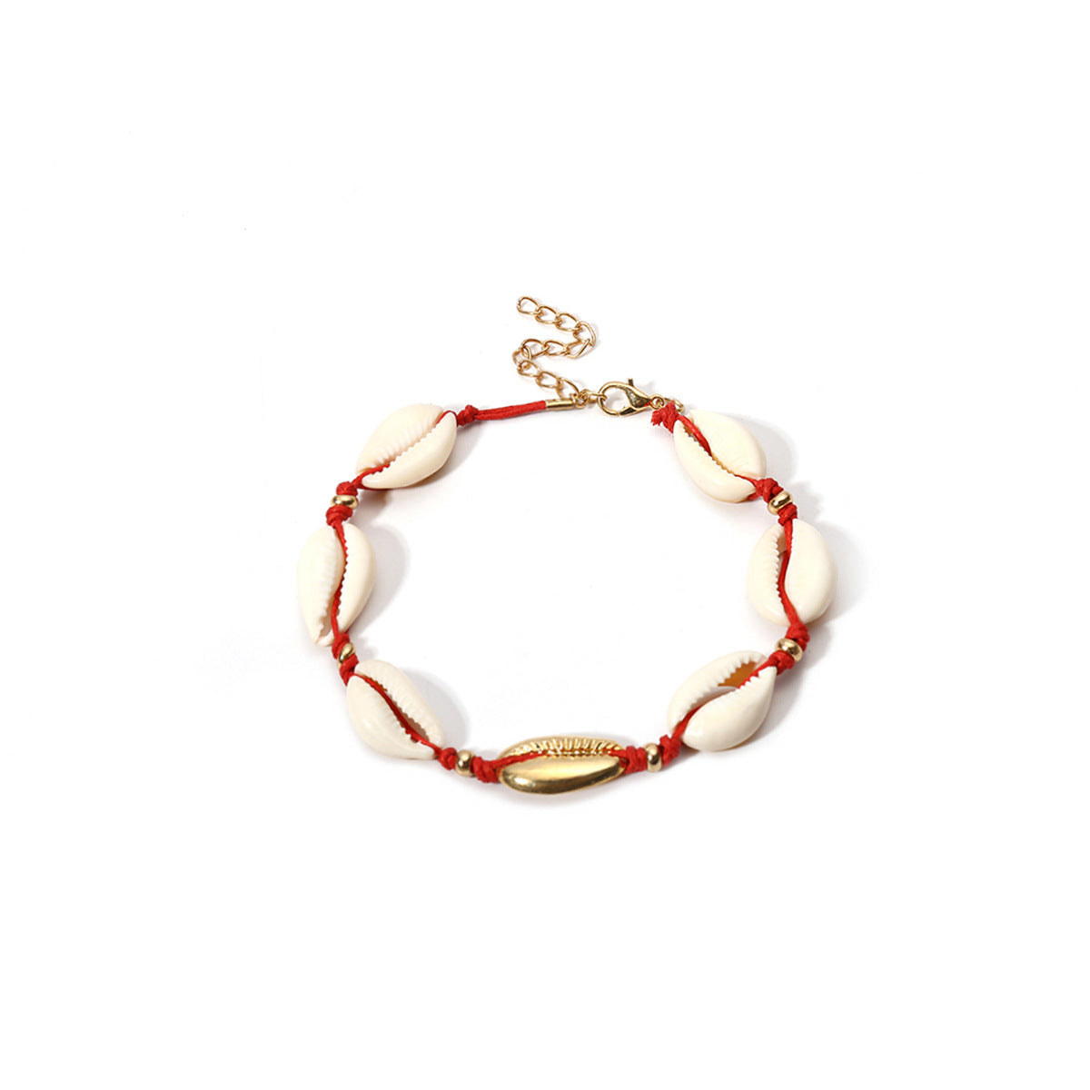 Bohemian Minimalist Geometric Alloy Shell Pendant Wax Cord Necklace for Women