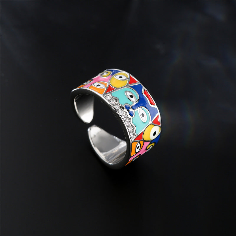 Fashion Geometric Gold Plated Drip Oil Cubic Zirconia Eye Ring for Women