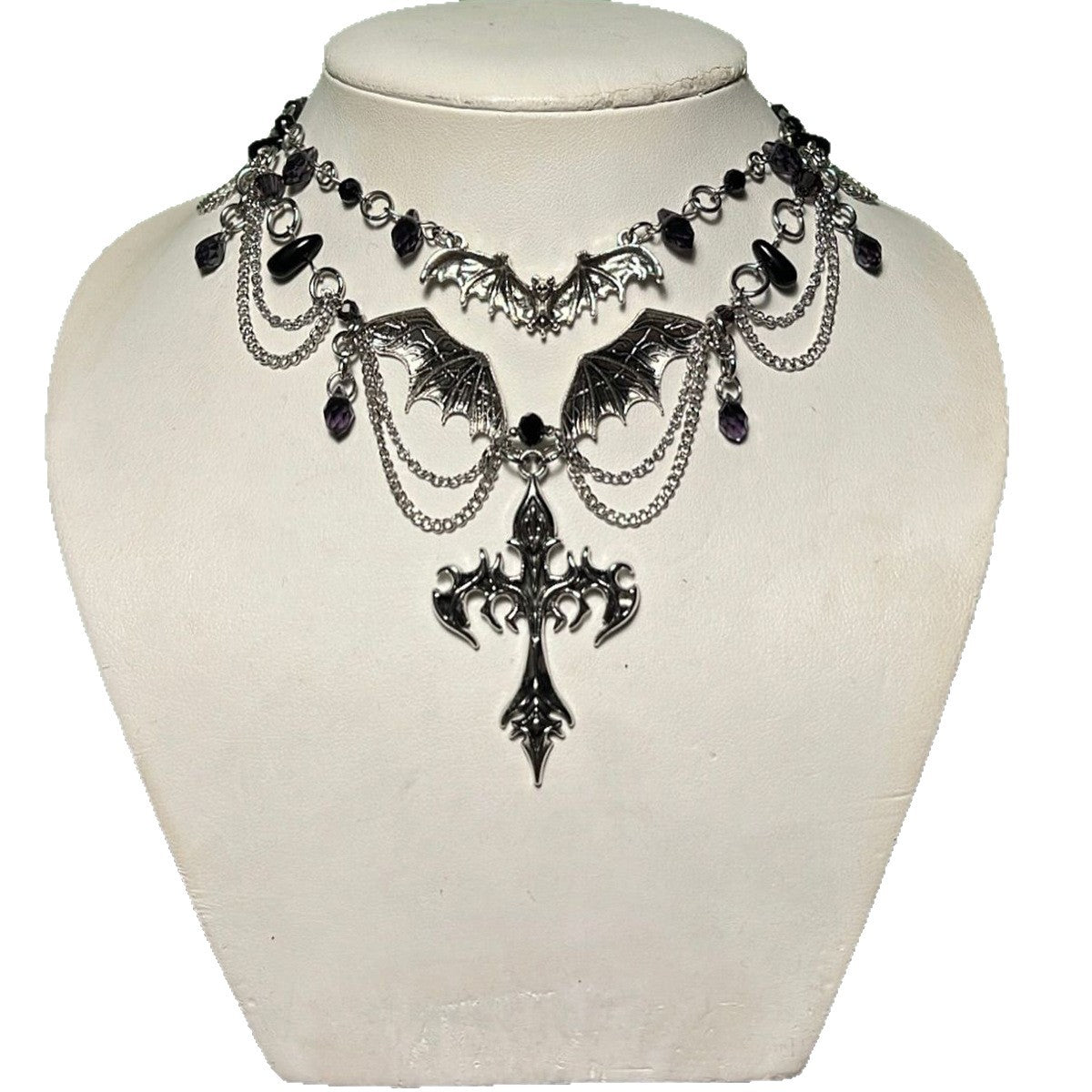 Collar de cruz gótica oscura geométrica con colgante y cadena de metal electrochapado para mujer