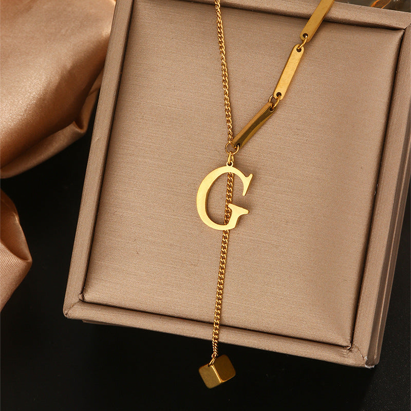 Minimalist Titanium Steel Letter Pendant Necklace with Tassel for Women