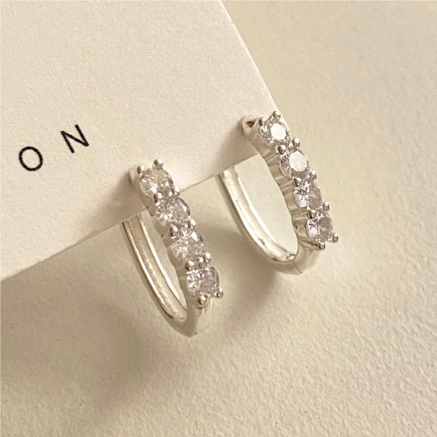 Minimalist Geometric Letter Stud Earrings in 925 Sterling Silver with Rhinestone Inlay