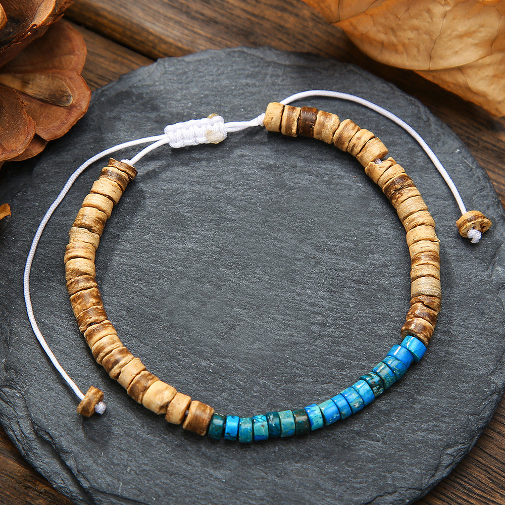 Fashion Round Wood and Natural Gemstone Beaded Bracelet for Unisex