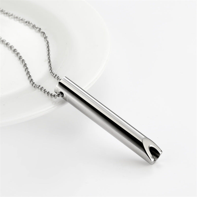 Polished Titanium Steel Whistle Pendant Necklace for Mindfulness and Stress Relief in Geometric Shape