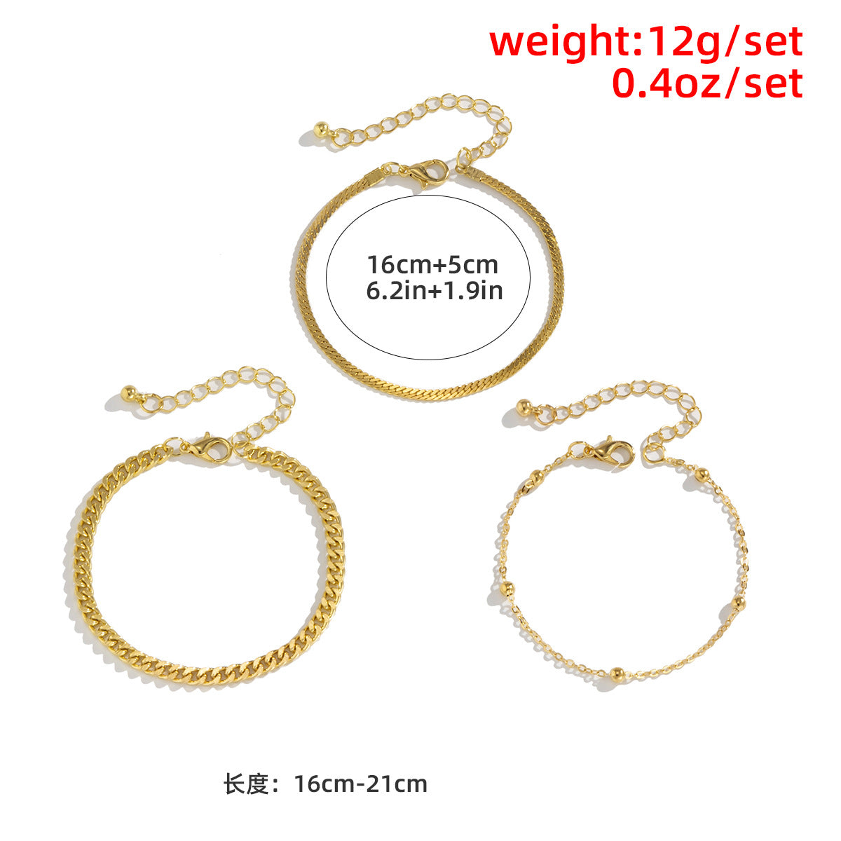 Minimalist Sweet Geometric Round Bead Plated Brass Snake Chain Bracelet Set for Women