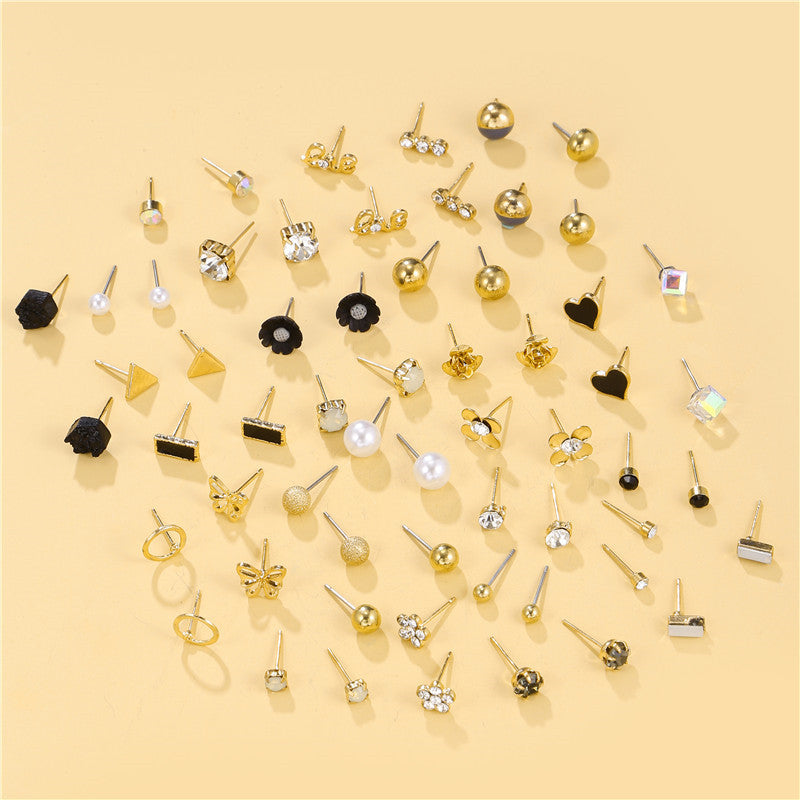 Fashion Geometric Butterfly Floral Micro-inlay Rhinestone Alloy Resin Pearl Earring Set for Women and Men