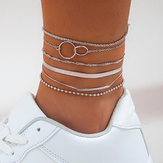 Minimalist Sweet Heart Rhinestone Snake Chain Anklet for Women
