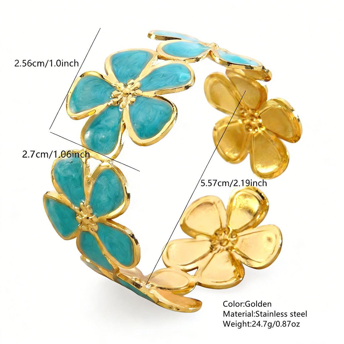 Elegante Pulsera Abierta de Lujo Floral con Esmalte de Aceite de Acero Inoxidable y Titanio con Cereza