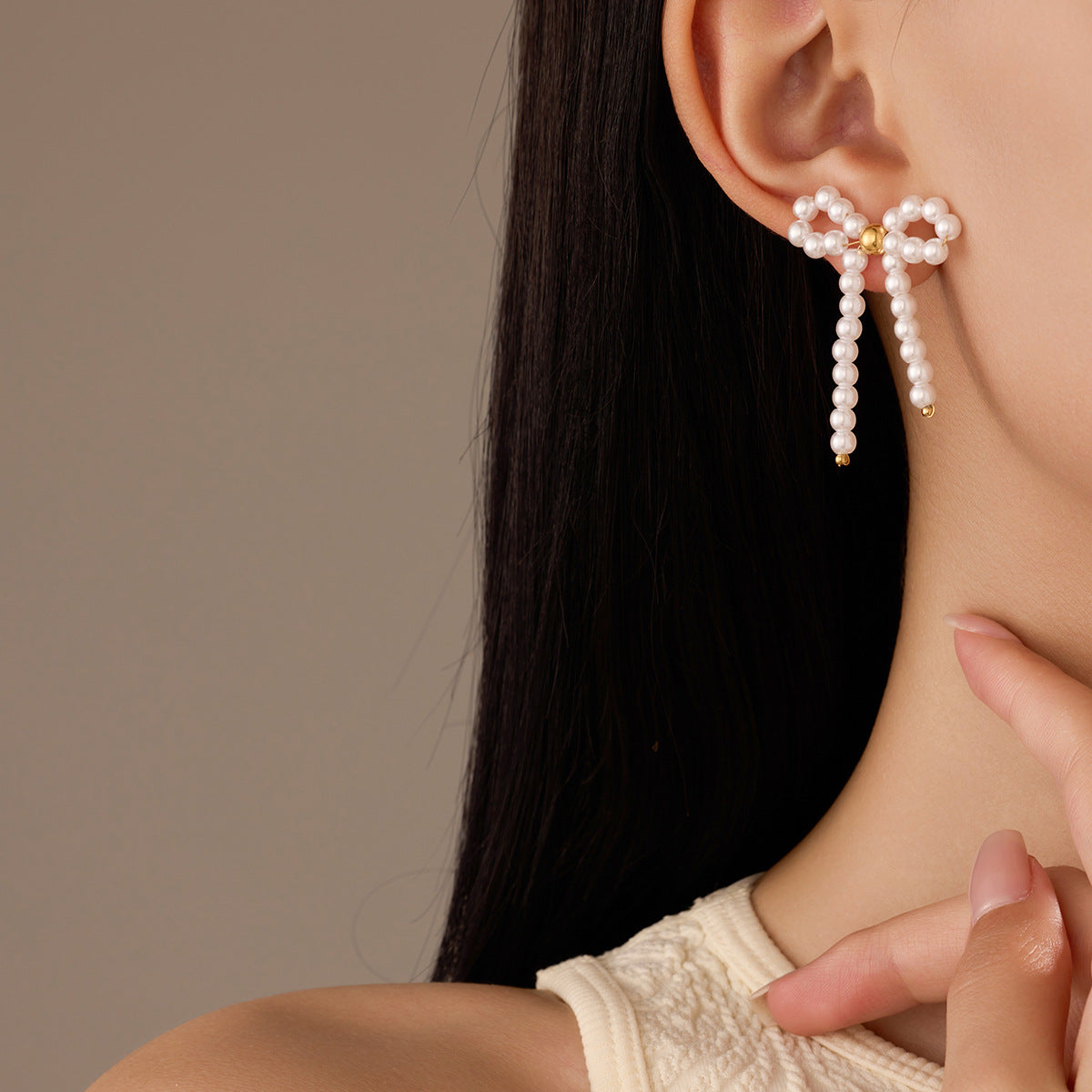 Orecchini a perno da donna in acciaio inossidabile vintage francese, minimalisti, con fiocco e perle