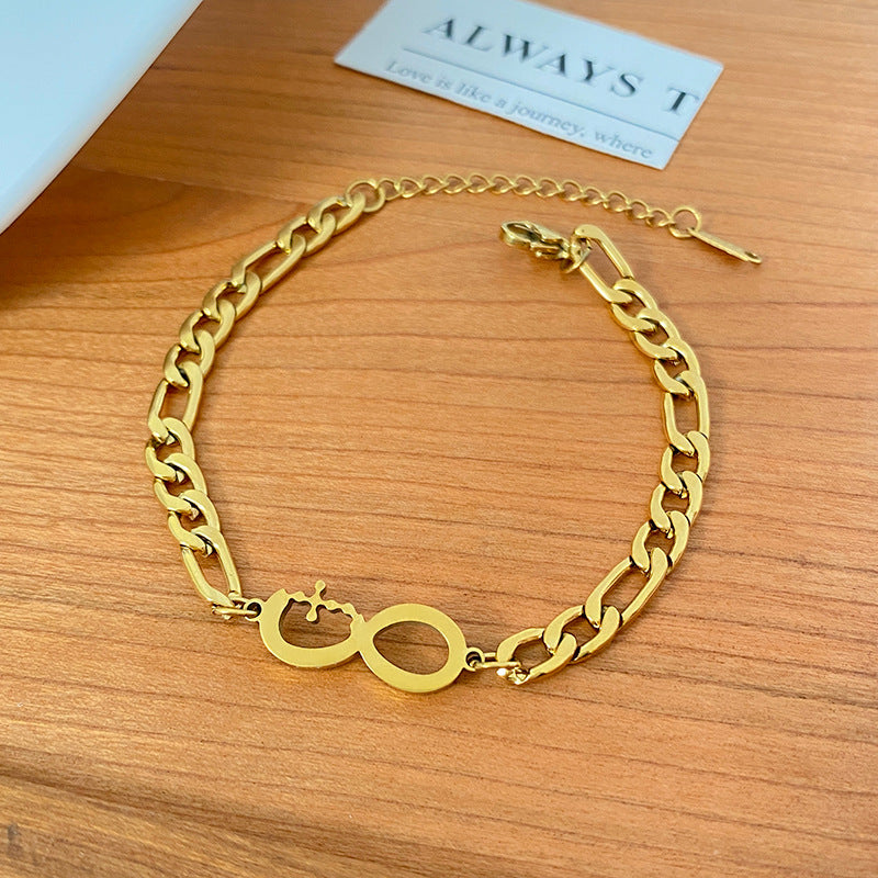 Gold Plated Titanium Steel Irregular Infinity Cross Bracelet Unisex