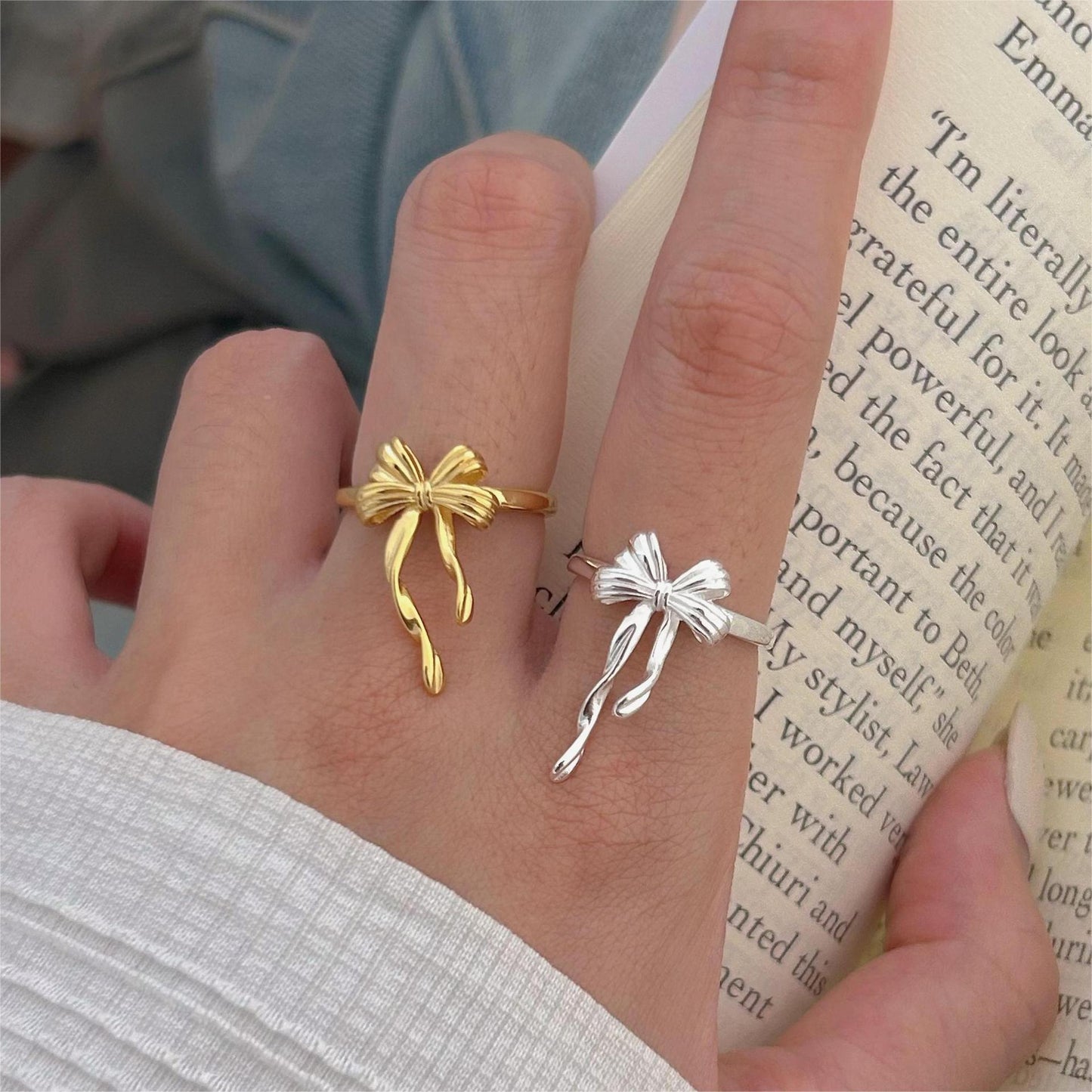 Minimalist Sweet 925 Sterling Silver Bow Ring for Women