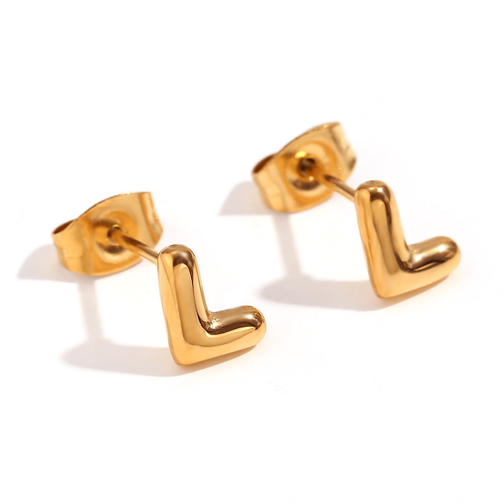 Orecchini a perno da donna con lettera geometrica moderna minimalista in acciaio al titanio placcato oro 18K