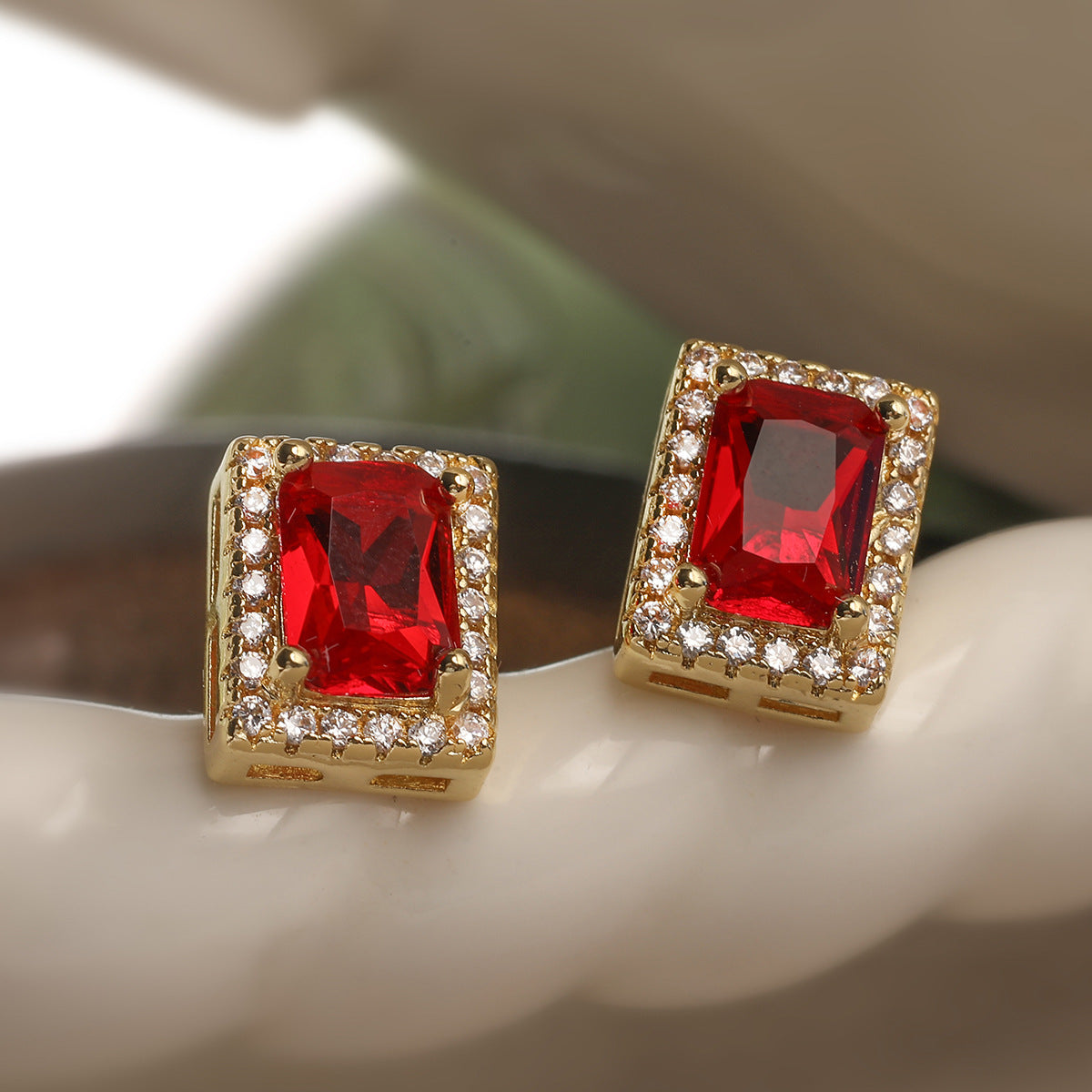 Minimalist Rectangular Zircon Stud Earrings for Women in Copper with 18K Gold Plating and Micro-Pave Setting