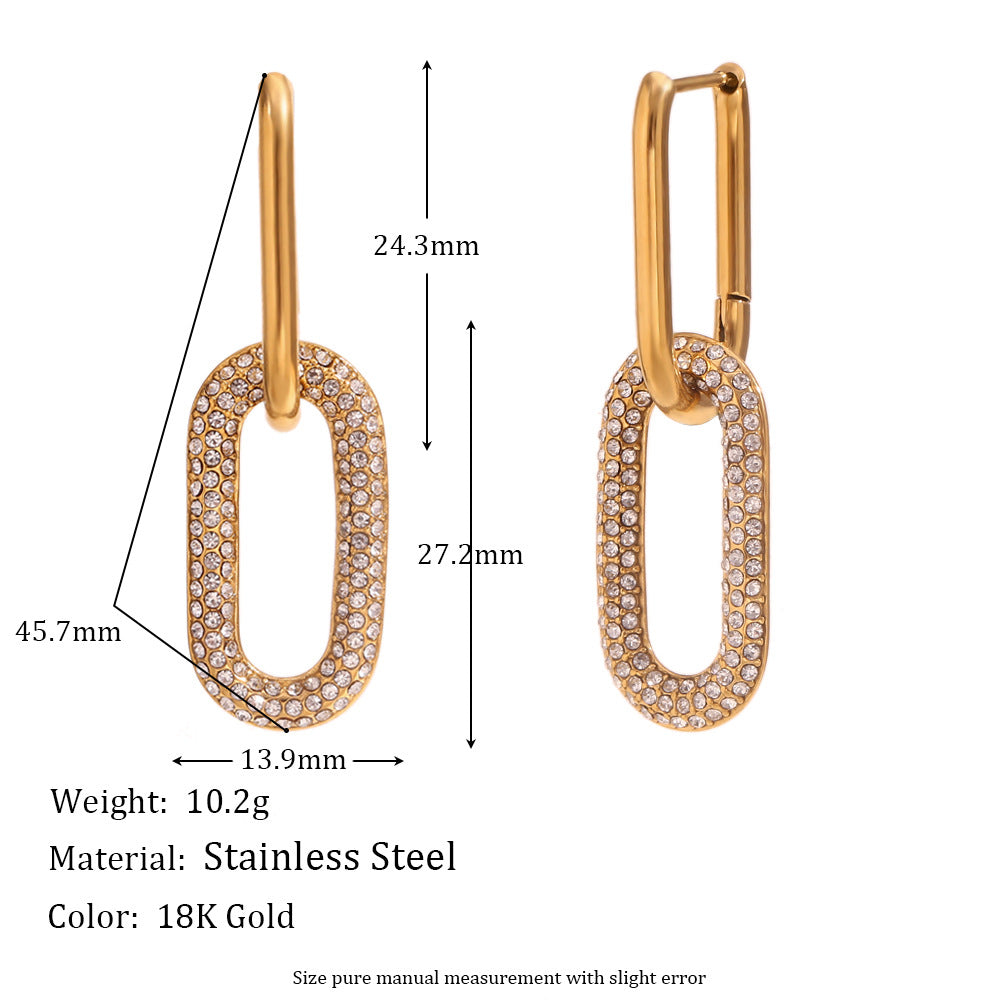 Geometric Stainless Steel Earrings with 18K Gold Plating and Micro-Paved Zirconia for Women