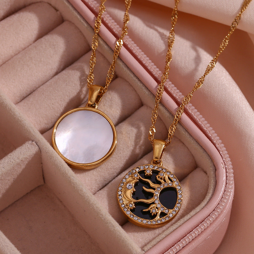 Minimalist Geometric Sun Moon Star Pendant Necklace in Stainless Steel with 18K Gold Plating for Women