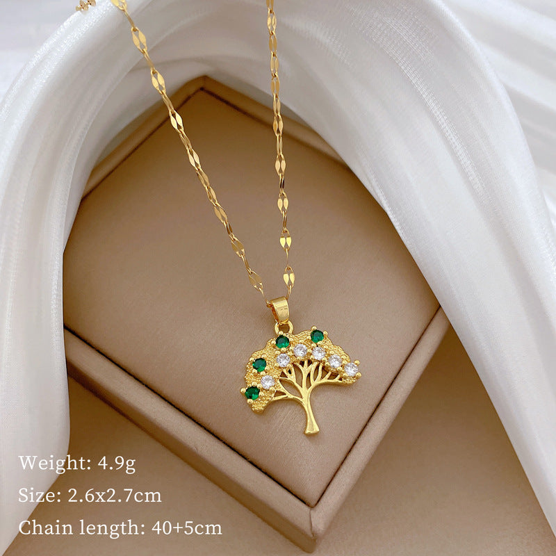 Minimalist Geometric Tree of Life Pendant Necklace in Stainless Steel with Rhinestone Accents for Women and Men