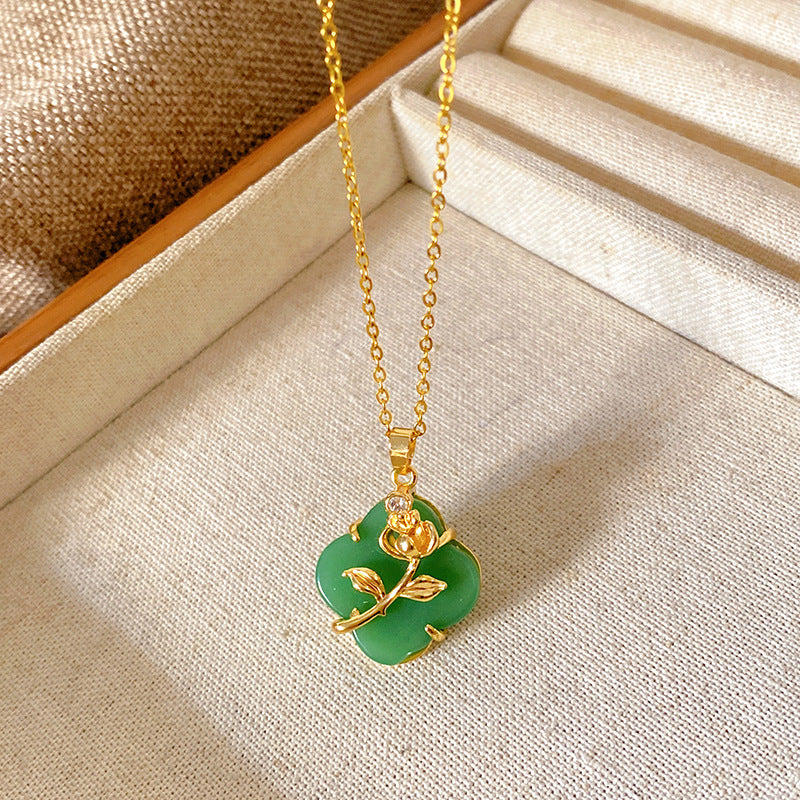 Sweet Minimalist Brass Gourd Pendant with Cubic Zirconia Inlay on Titanium Steel Cable Chain Necklace for Women
