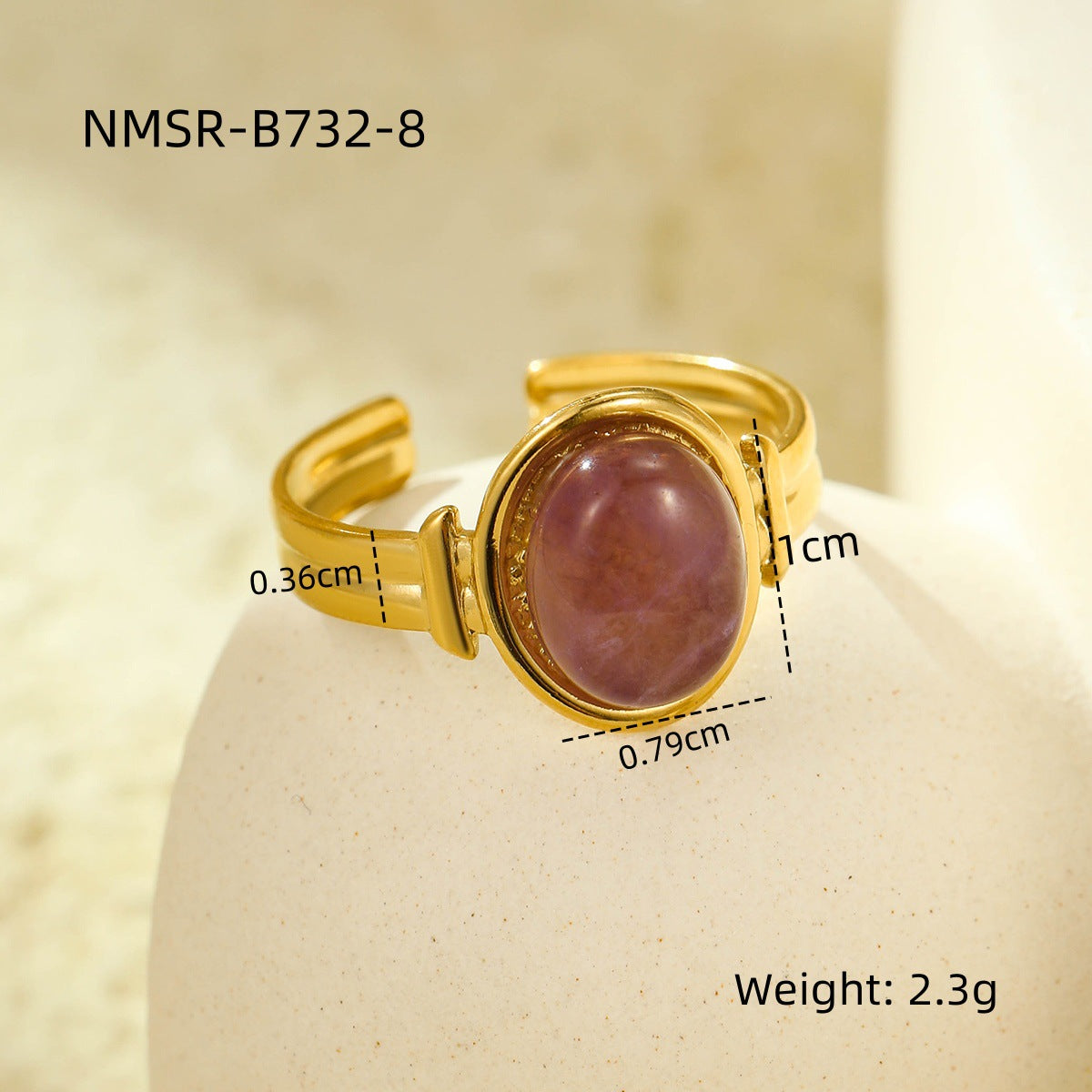 Anello in Acciaio Inossidabile con Motivo Geometrico Stile Vintage Instagram con Intarsio in Pietra Naturale e Placcatura in Oro 18K da Donna