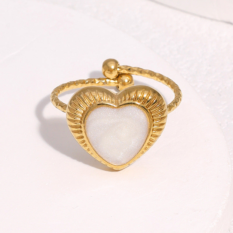 Anello minimalista da donna in acciaio inossidabile placcato oro 18K con cuore aperto