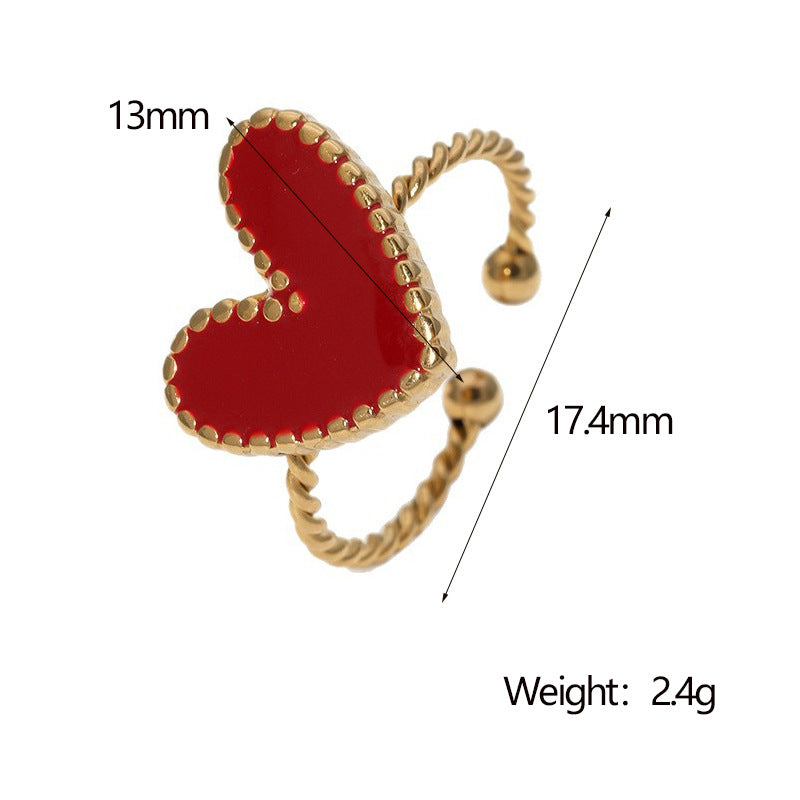 Luxury Style Heart-Shaped Enamel Stainless Steel Ring for Women with Plated Finish
