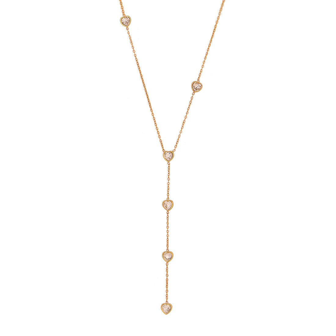 Fashionable Heart-Shaped Stainless Steel Pendant Necklace with Plated Finish, O-Chain Style for Women