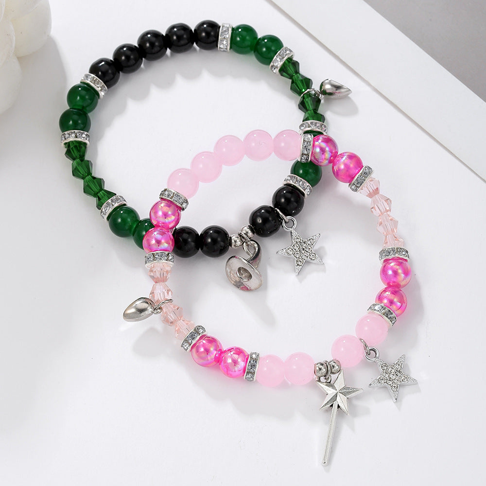 Geometric Heart Rhinestone Inlay Alloy Beaded Bracelet for Unisex