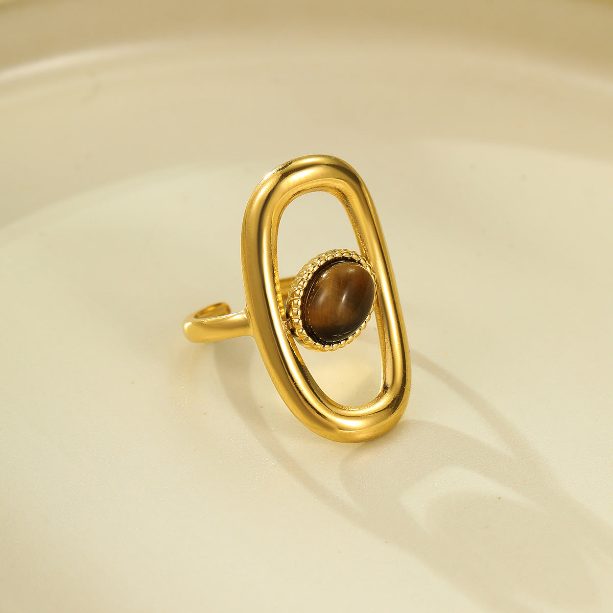Anello Elegante Minimalista Quadrato Vuoto in Acciaio Inossidabile con Intarsio in Pietra Naturale da Donna