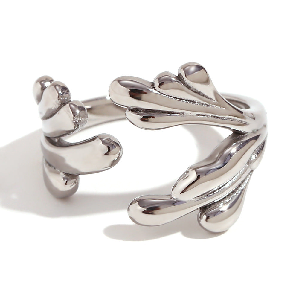 Vintage-Inspired Geometric Stainless Steel Ring with 18K Gold Plating and Micro-Pave Heart Flower Design for Women