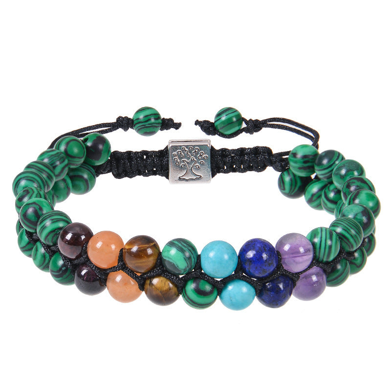 Bohemian 6mm Multicolor Natural Stone Agate Crystal Geometric Round Beaded Bracelet Unisex