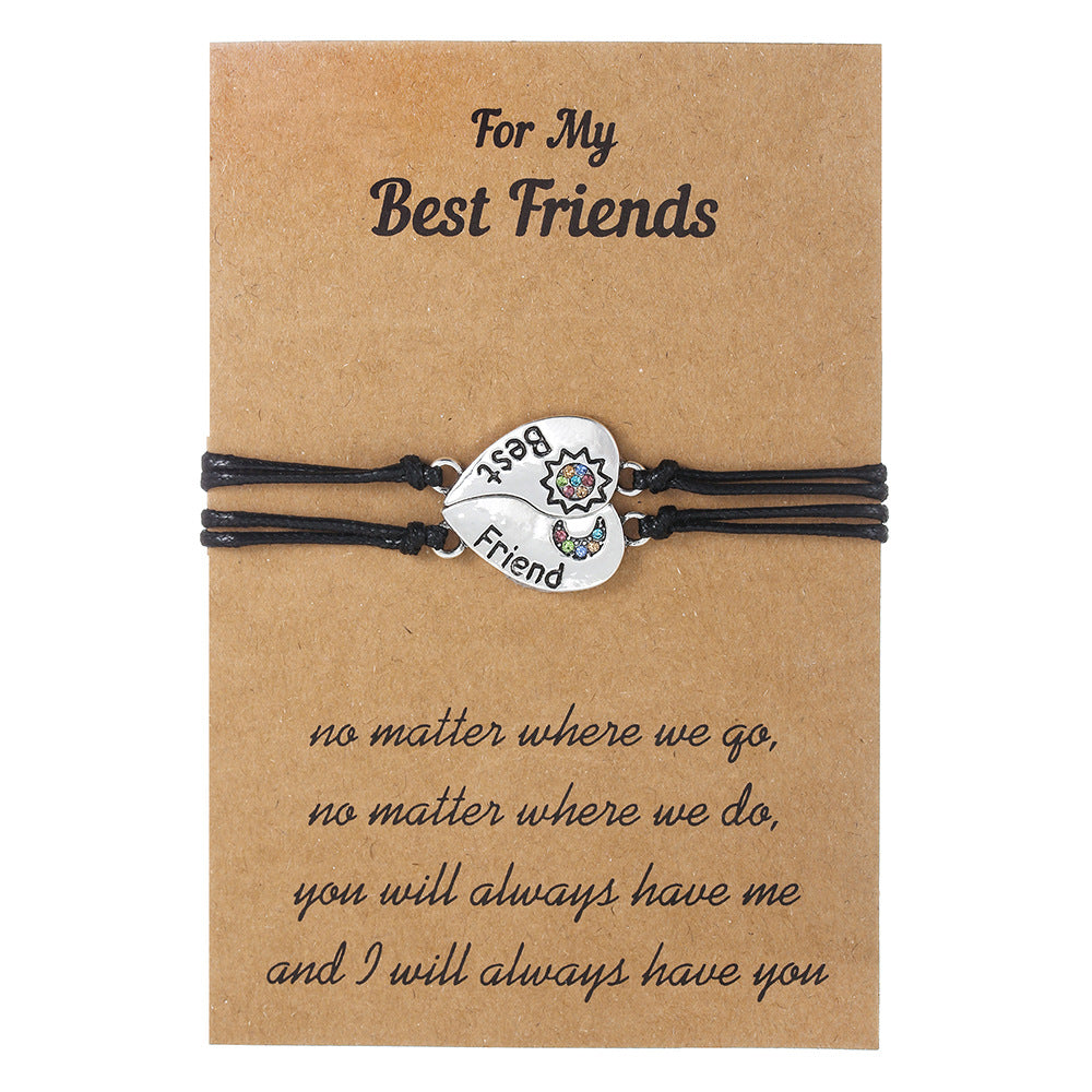 Elegant Heart Moon and Star Rhinestone Inlay Alloy Braided Bracelet Set for Women