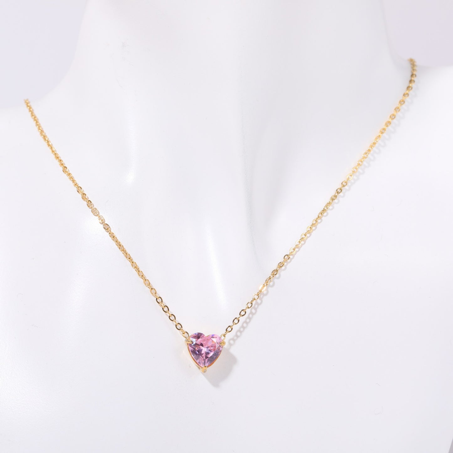 Elegant Titanium Steel Plated Heart Geometric Pendant Necklace with Birthstones