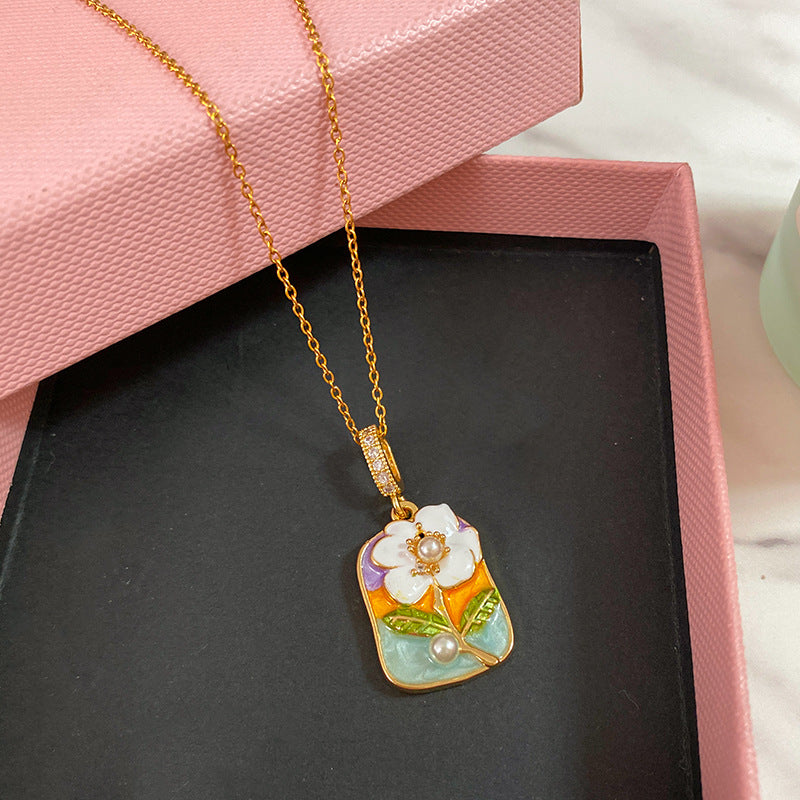 Minimalist Enamel Plated Floral Titanium Steel Necklace