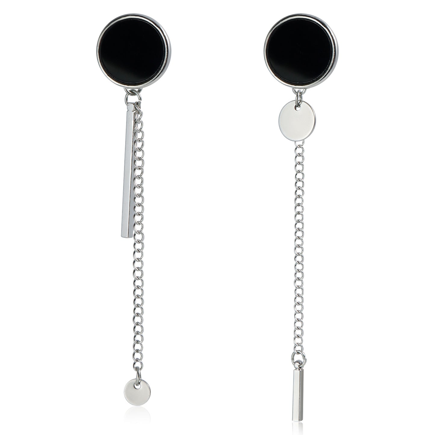 Collar de Clavícula Minimalista Geométrico en Blanco y Negro con Nácar, Cadena de Aleación y Acabado Galvanizado