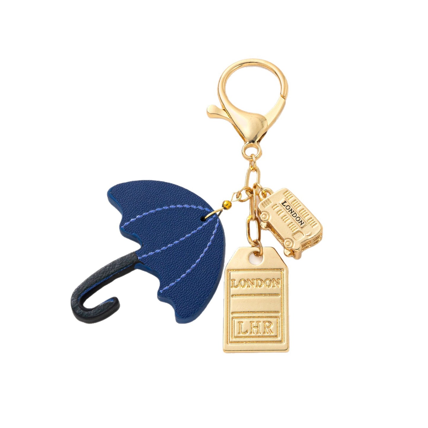 Minimalist Rainbow Plated Alloy Keychain Charm Bar with Pearl and Umbrella Elements
