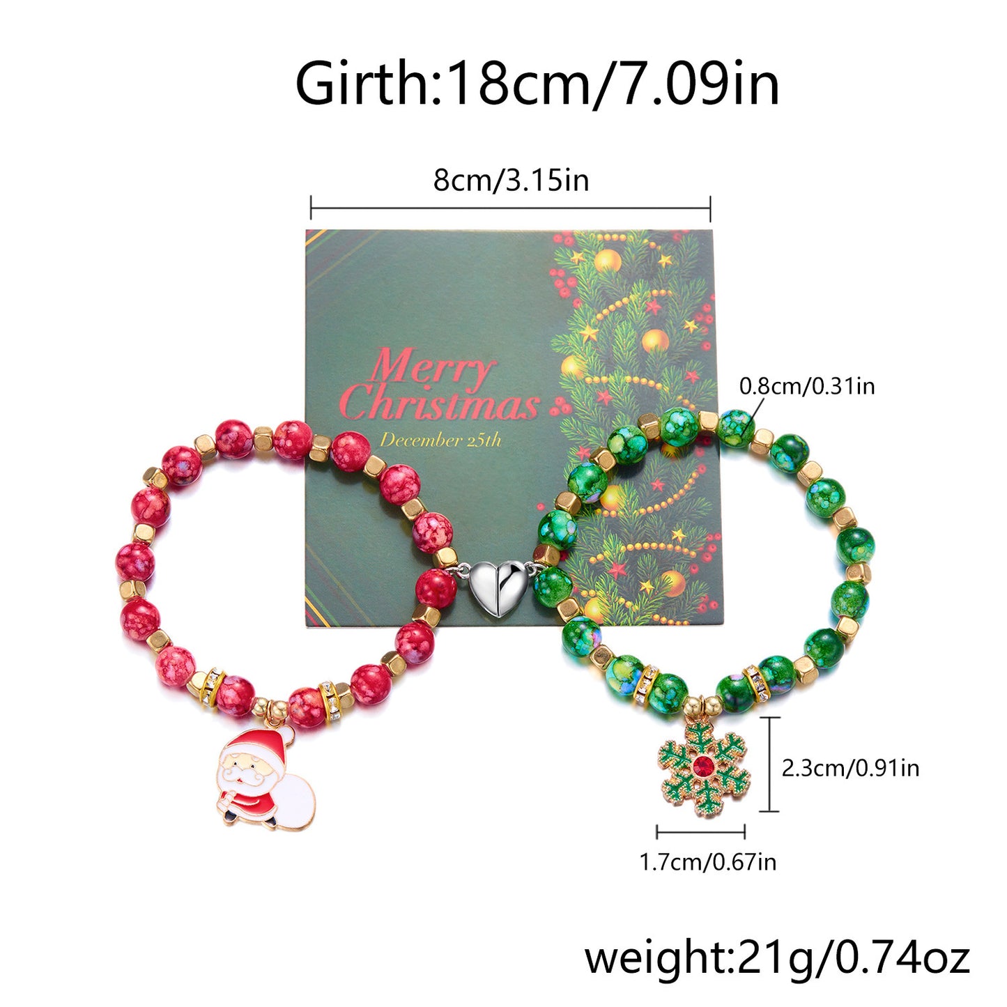 Pulsera magnética de resina con cuentas de Fashion-Commuter con diseño de Papá Noel y corona floral para mujer