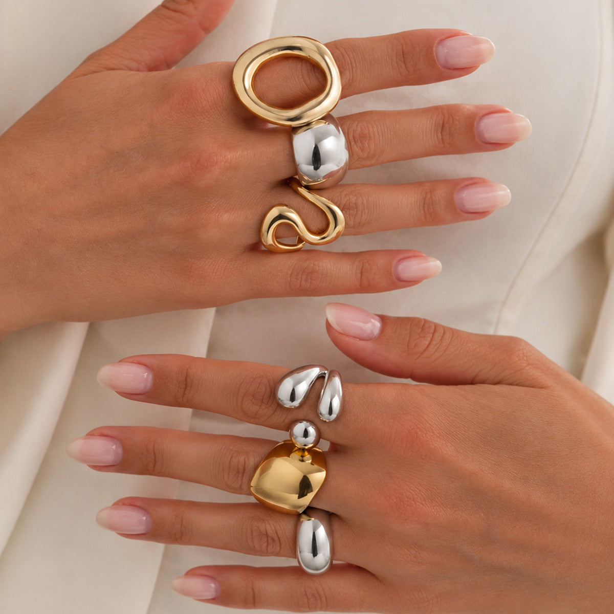 Minimalist Geometric Oval Zinc Alloy Plated Open Ring for Women