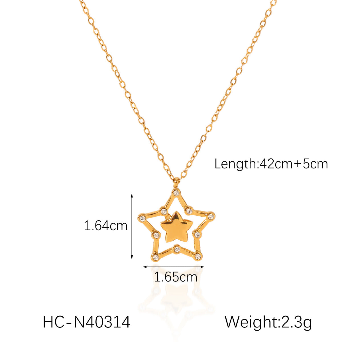 Collana Minimalista da Donna in Acciaio Inossidabile a Forma di Stella con Ciondolo in Acciaio al Titanio e Finitura Placcata